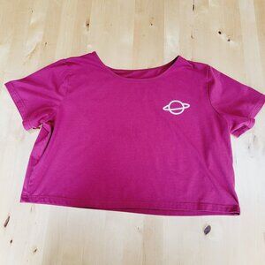 Juniors Sweaty Rocks Cropped Tee Sz L Saturn T-Shirt Top Burgundy Short Sleeves